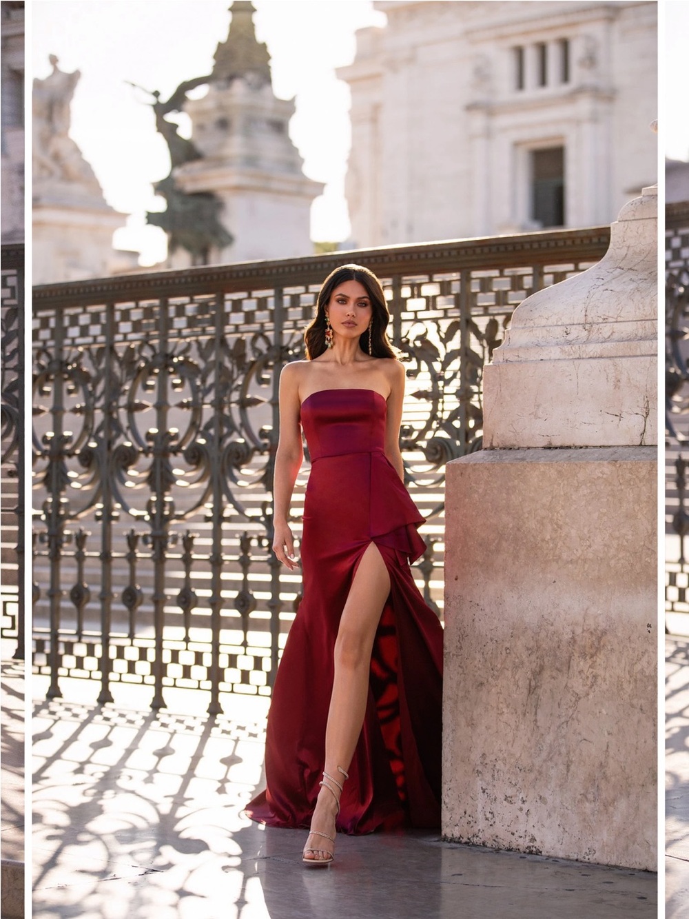 Alamour The Label Strapless Wine-Red High-Slit Gown